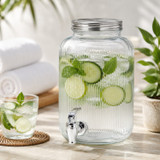 4L Ribbed Glass Beverage Dispenser with Tap