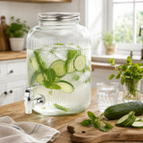4L Ribbed Glass Beverage Dispenser with Tap