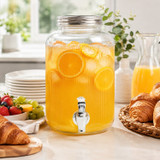 4L Ribbed Glass Beverage Dispenser with Tap