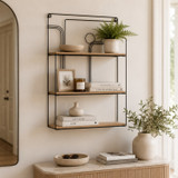 Geometric Wire Wall Shelf 3 Tier Wood