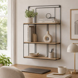 Geometric Wire Wall Shelf 3 Tier Wood