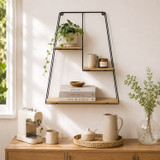 Geometric Wire Wall Shelf 3 Tier Wood