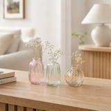 Ribbed Coloured Glass Decorative Bud Vase Set