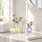 Ribbed Coloured Glass Decorative Bud Vase Set