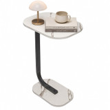 Marble Veneer C-Shaped Side Table with Black Metal Frame