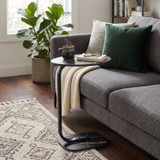 Marble Veneer C-Shaped Side Table with Black Metal Frame