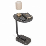 Marble Veneer C-Shaped Side Table with Black Metal Frame