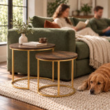 Set of 2 Round Nesting Side Tables with Metal Frame