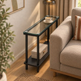 BRAGA Narrow 2 Tier Glass Top Side Table