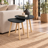 Nest of 2 Teardrop Side Tables w/ Wooden Legs