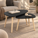 Pebble Shaped Nest of 2 Side Tables with Wooden Legs