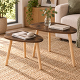 Pebble Shaped Nest of 2 Side Tables with Wooden Legs