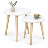 Set of 2 Round Nesting Side Tables with Pine Legs