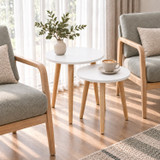 Set of 2 Round Nesting Side Tables with Pine Legs