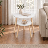 Set of 2 Round Nesting Side Tables with Pine Legs