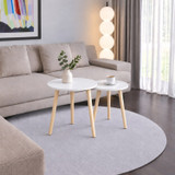 Set of 2 Round Nesting Side Tables with Pine Legs
