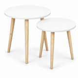 Set of 2 Round Nesting Side Tables with Pine Legs