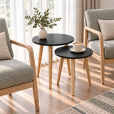 Set of 2 Round Nesting Side Tables with Pine Legs