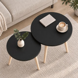 Set of 2 Round Nesting Side Tables with Pine Legs