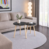 Set of 2 Round Nesting Side Tables with Pine Legs