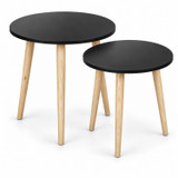 Set of 2 Round Nesting Side Tables with Pine Legs