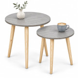 Set of 2 Round Nesting Side Tables with Pine Legs
