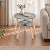Set of 2 Round Nesting Side Tables with Pine Legs