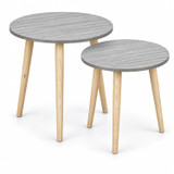 Set of 2 Round Nesting Side Tables with Pine Legs