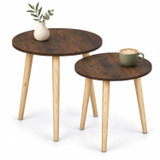 Set of 2 Round Nesting Side Tables with Pine Legs