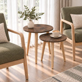 Set of 2 Round Nesting Side Tables w/ Pine Legs