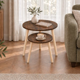 Set of 2 Round Nesting Side Tables w/ Pine Legs