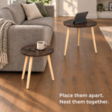Set of 2 Round Nesting Side Tables w/ Pine Legs