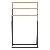 3 Tier Bathroom Towel Rack Black Metal & Bamboo