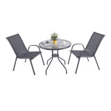 3 Piece Garden Patio Bistro Set Round Glass Table & 2 Chairs