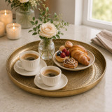 34cm Round Metal Serving Tray Hammered Design