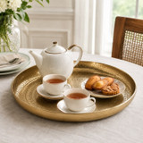 34cm Round Metal Serving Tray Hammered Design
