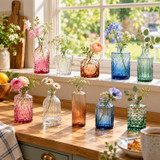Glass Bud Vase Set Small Flower Vases Mixed Patterns