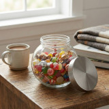1.5L Glass Sweet Candy Jar With Silver Lid