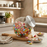 1.5L Glass Sweet Candy Jar With Silver Lid