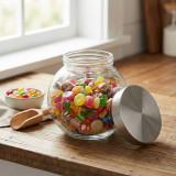 1.5L Glass Sweet Candy Jar With Silver Lid