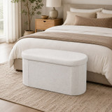 White Bouclé Oval Storage Stool