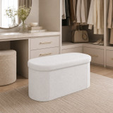 White Bouclé Oval Storage Stool
