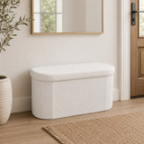 White Bouclé Oval Storage Stool