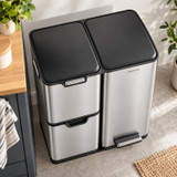 60L 3 Compartment Stainless Steel Recycling Bin