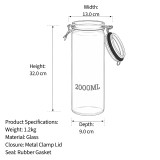 2000ml Clear Glass Storage Jar with Clamp Lid