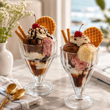 2/6 x 430ml Handcrafted Crystallin Glass Ice Cream Cups