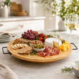 Rotating Bamboo Serving Platter with Metal Handles