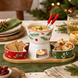 6 Piece Christmas Porcelain Fondue Set with Bamboo Board
