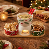 6 Piece Christmas Porcelain Fondue Set with Bamboo Board