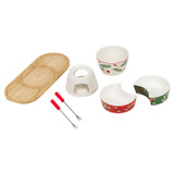 6 Piece Christmas Porcelain Fondue Set with Bamboo Board